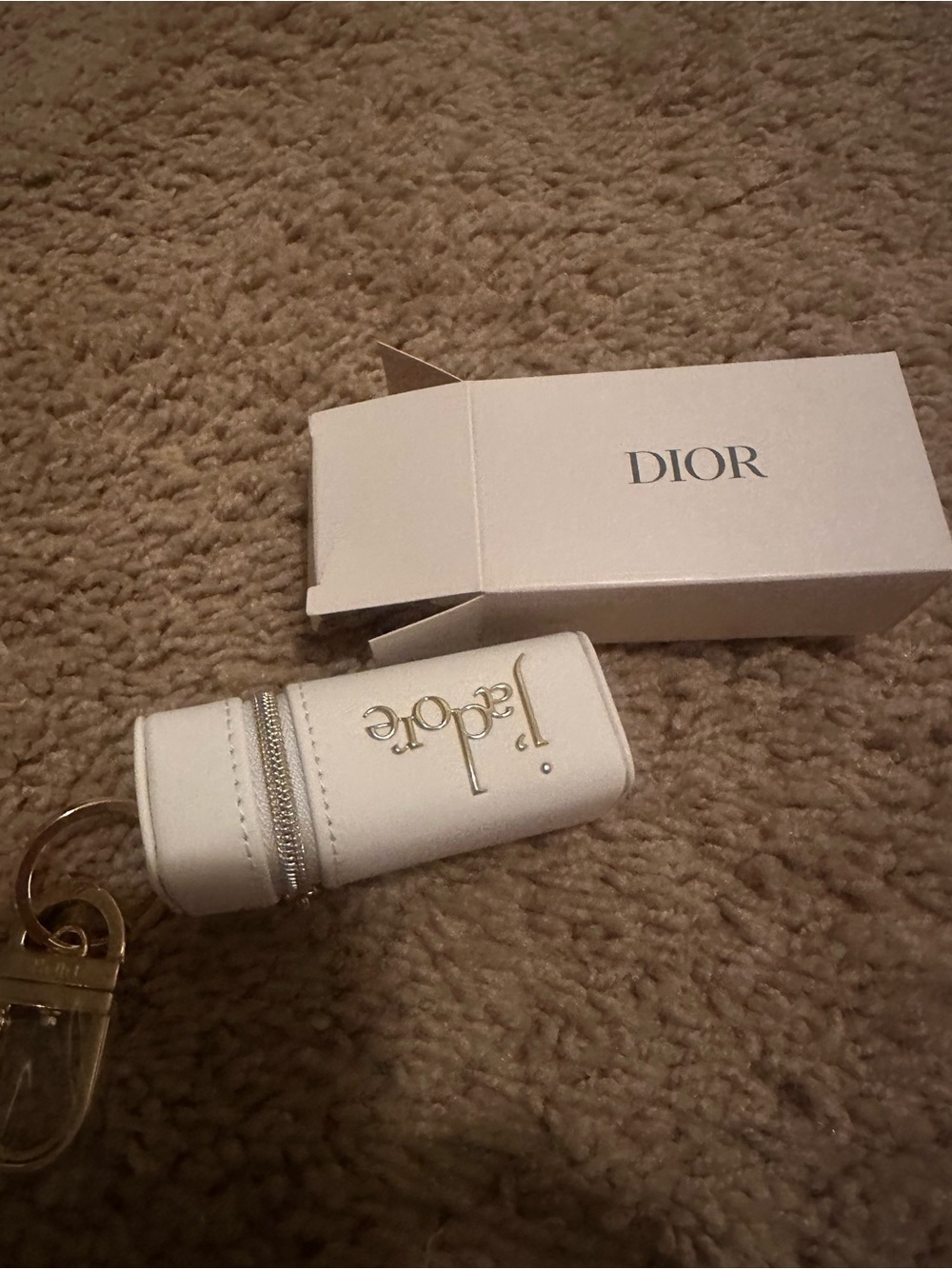 Dior White J'adore Zip Keyring Pouch with Gold Hardware